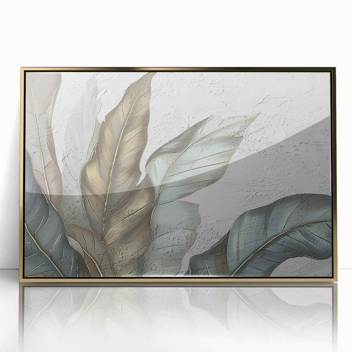 Framed abstract wall art featuring gold strokes and lines on a sleek acrylic background, ideal for modern home decor and interior design enhancement.