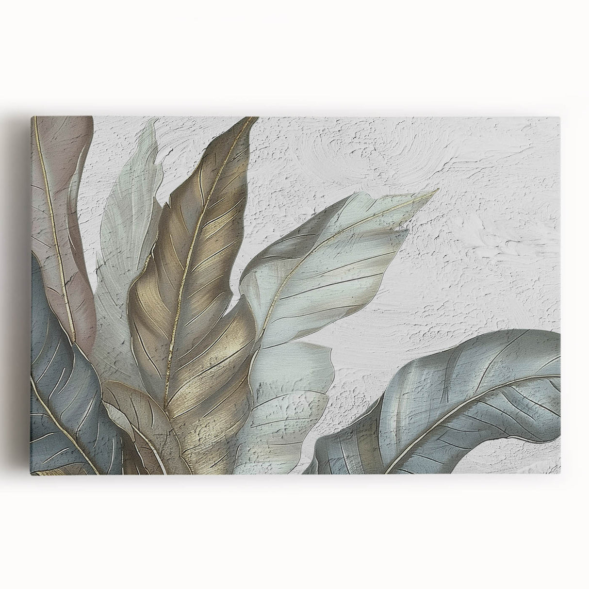 Abstract wall art featuring vibrant strokes and lines in shades of blue, orange, and yellow, printed on stretched canvas, perfect for modern home decor.