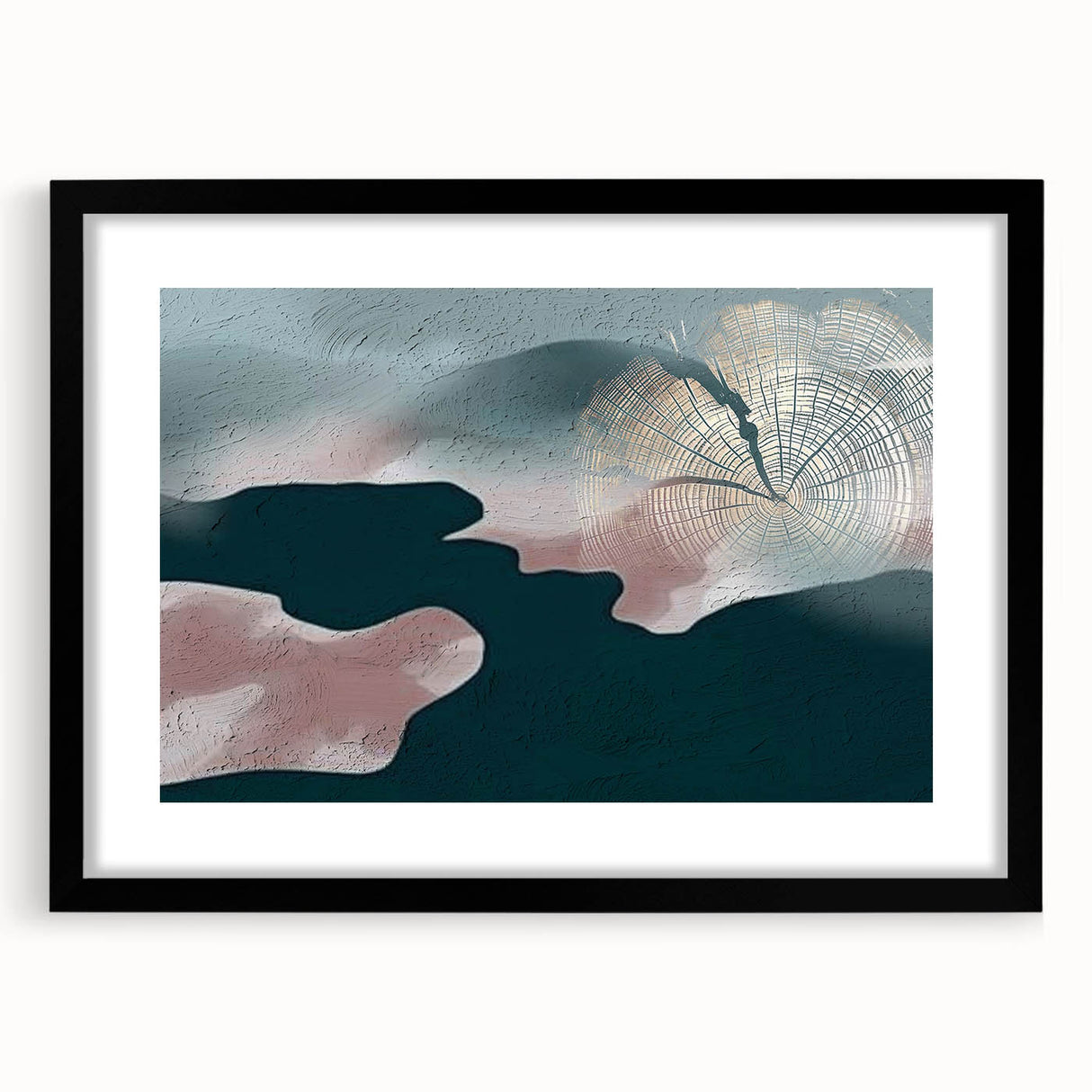 Abstract wall art print featuring dynamic strokes and lines in a modern design, framed in sleek black, perfect for contemporary home decor.