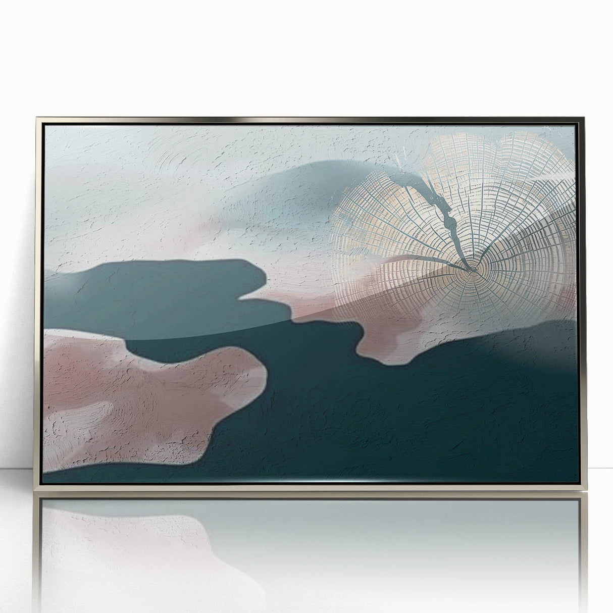 Framed wall art showcasing an abstract design with silver acrylic strokes and lines, perfect for modern home decor. Ideal for adding a touch of elegance to any room.