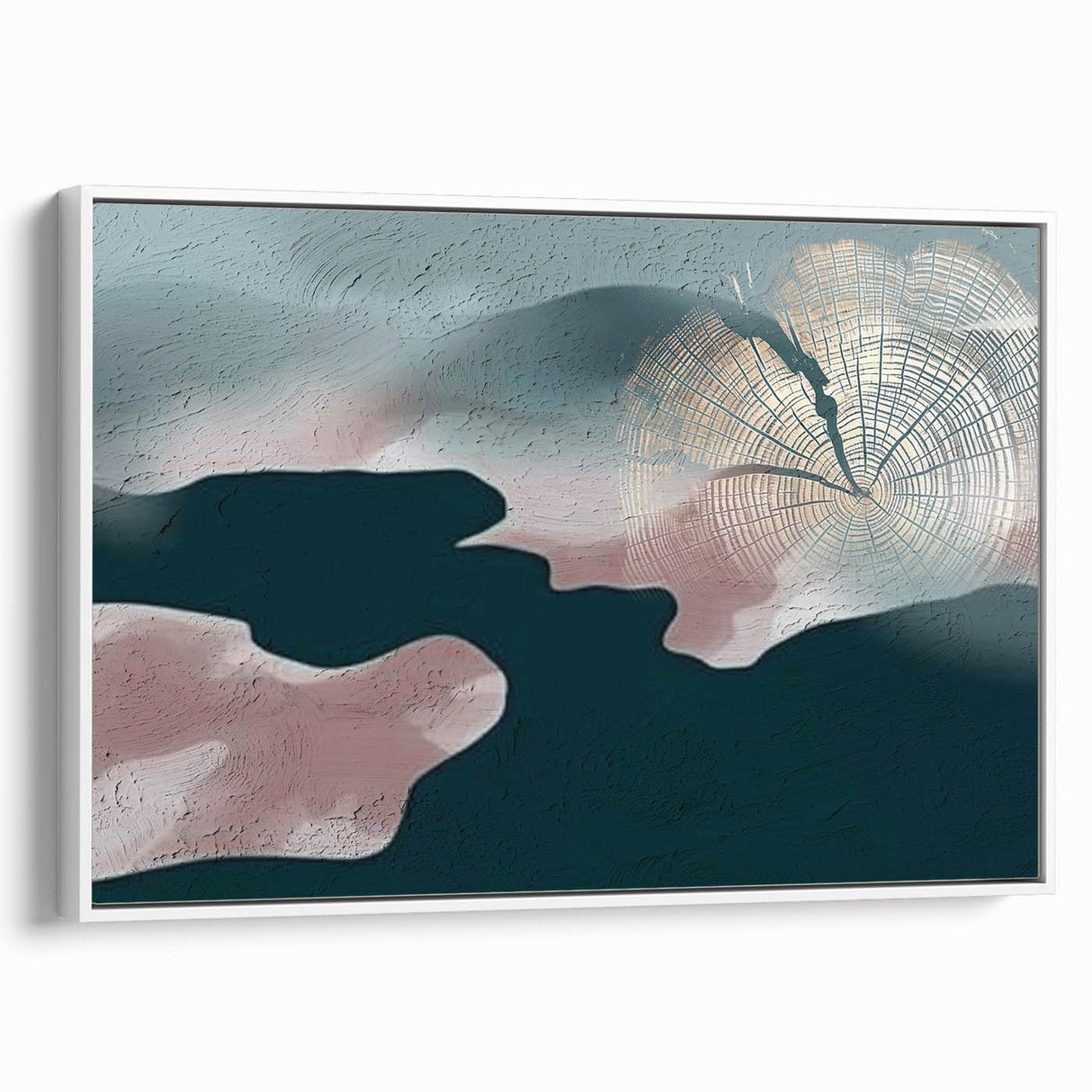 Framed canvas wall art showcasing an abstract design of colorful strokes and lines in a modern style, displayed from a side view with a white frame.