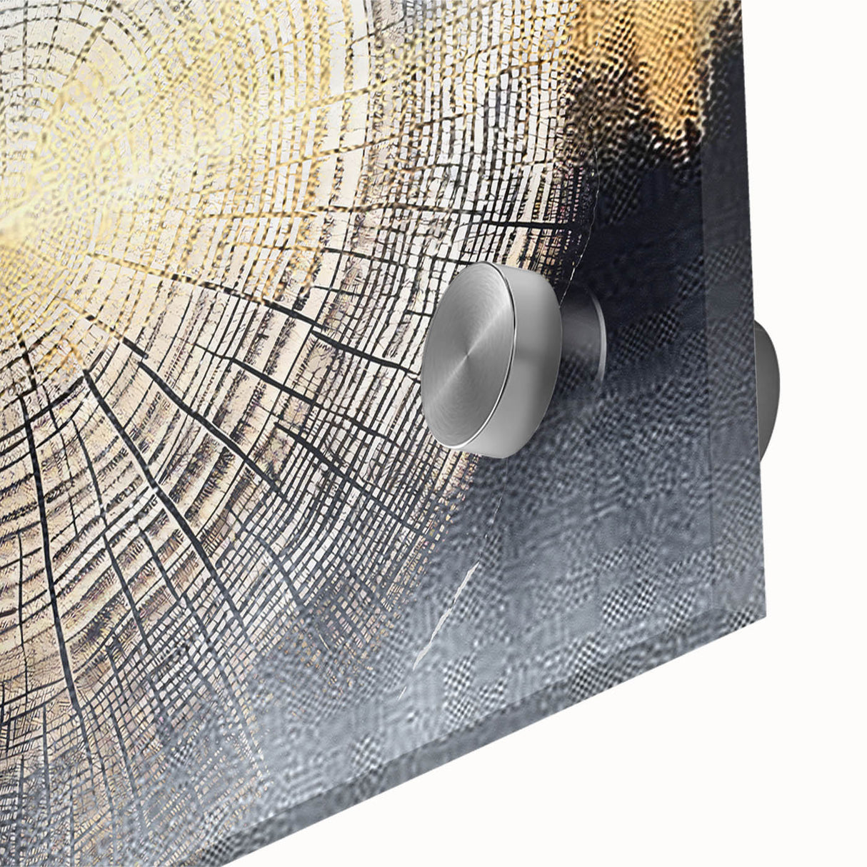 Abstract wall art featuring vibrant strokes and dynamic lines in shades of blue, orange, and yellow, displayed in a modern acrylic glass frame for contemporary decor.