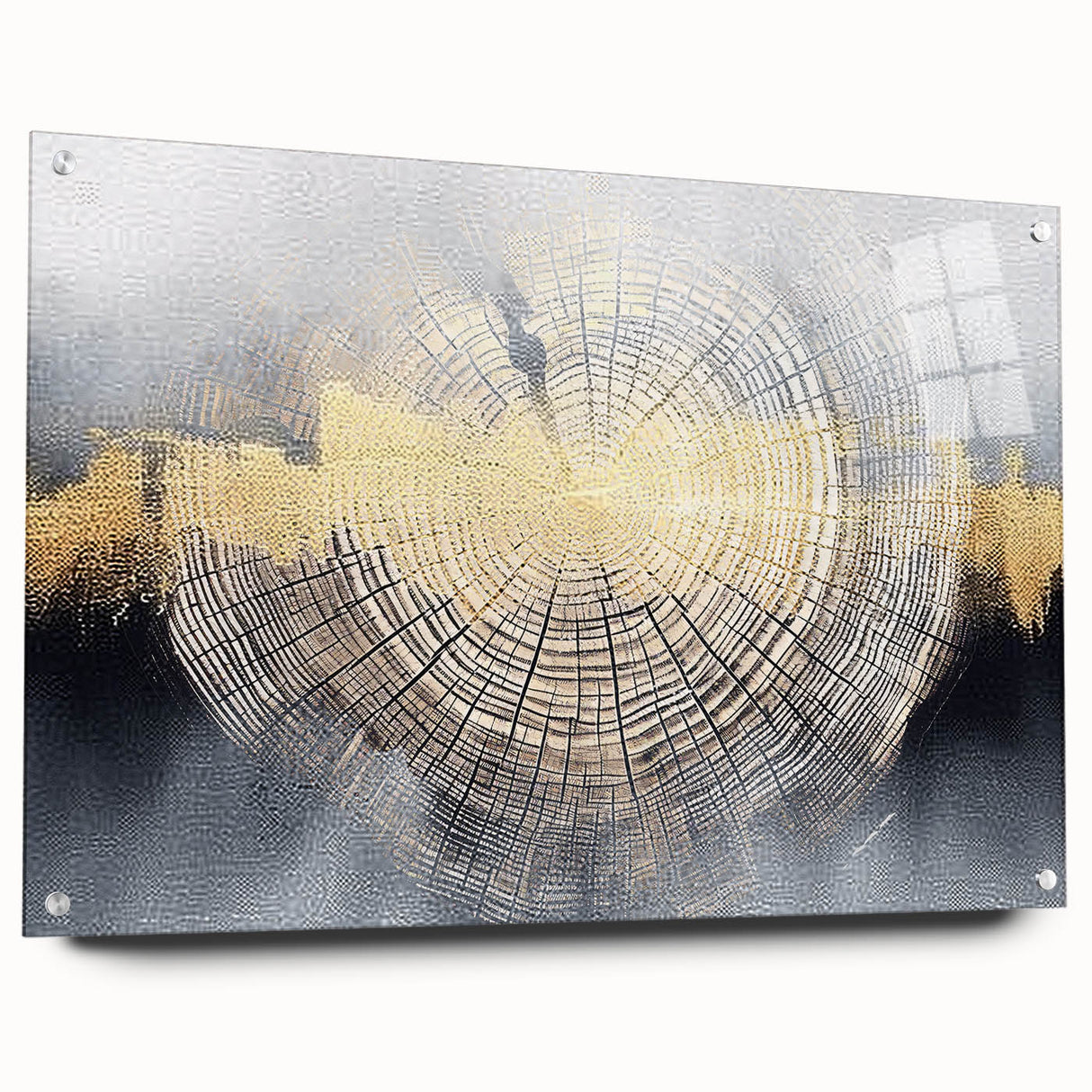 Abstract wall art featuring colorful strokes and lines, displayed in an acrylic frame with metal pins, showcasing a modern artistic design ideal for contemporary decor.