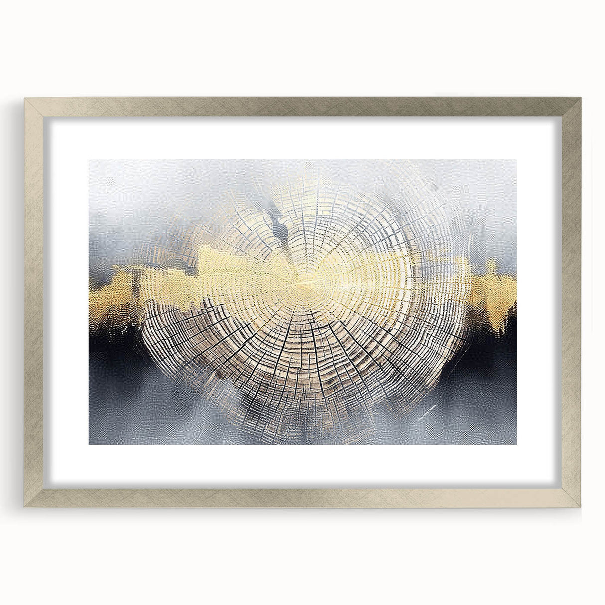 Abstract wall art featuring dynamic strokes and lines in a modern design, framed in silver with a mat border, ideal for contemporary home decor.