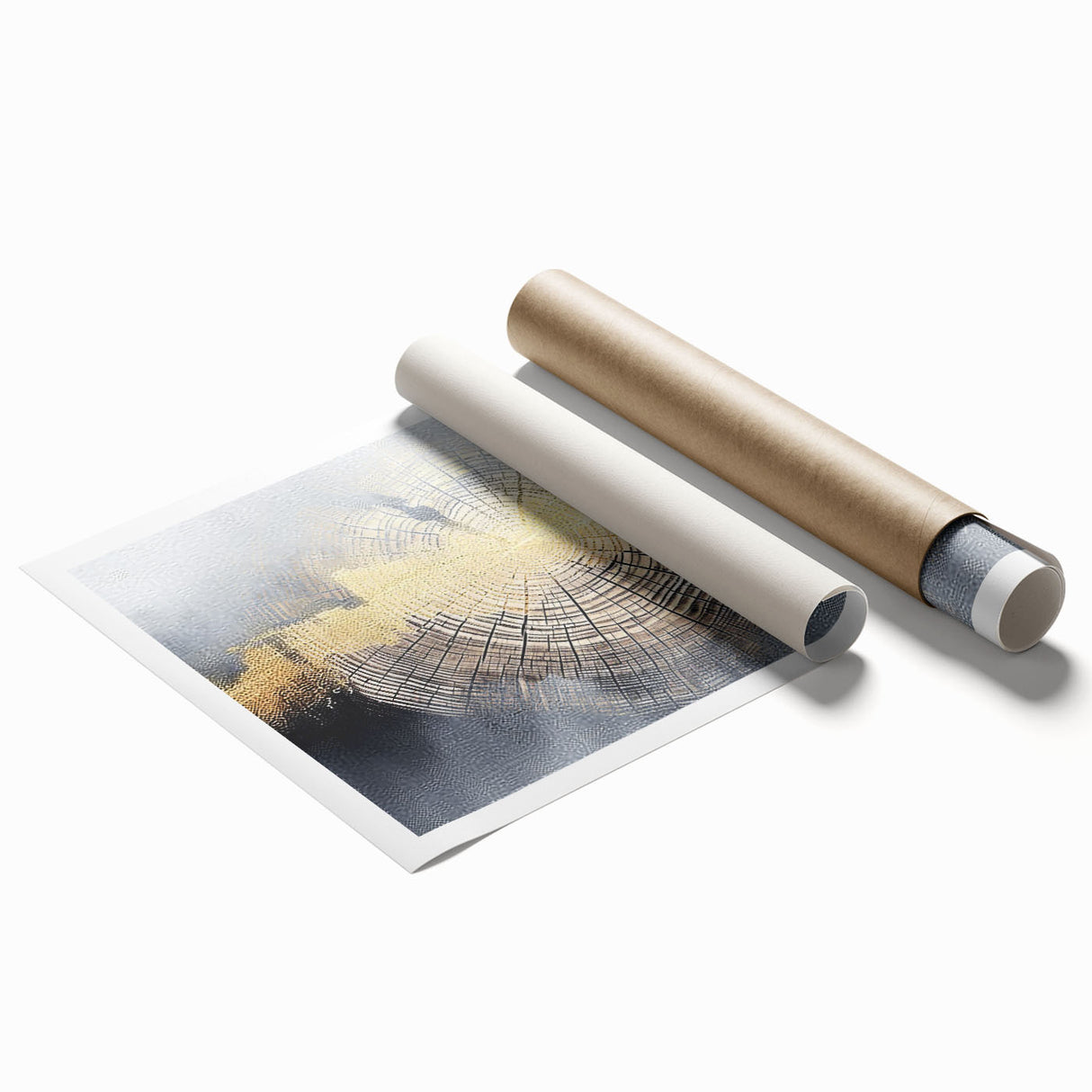 Abstract wall art print featuring vibrant strokes and lines in shades of blue, yellow, and pink, designed for modern home decor. This rolled artwork adds a contemporary touch to any living space.