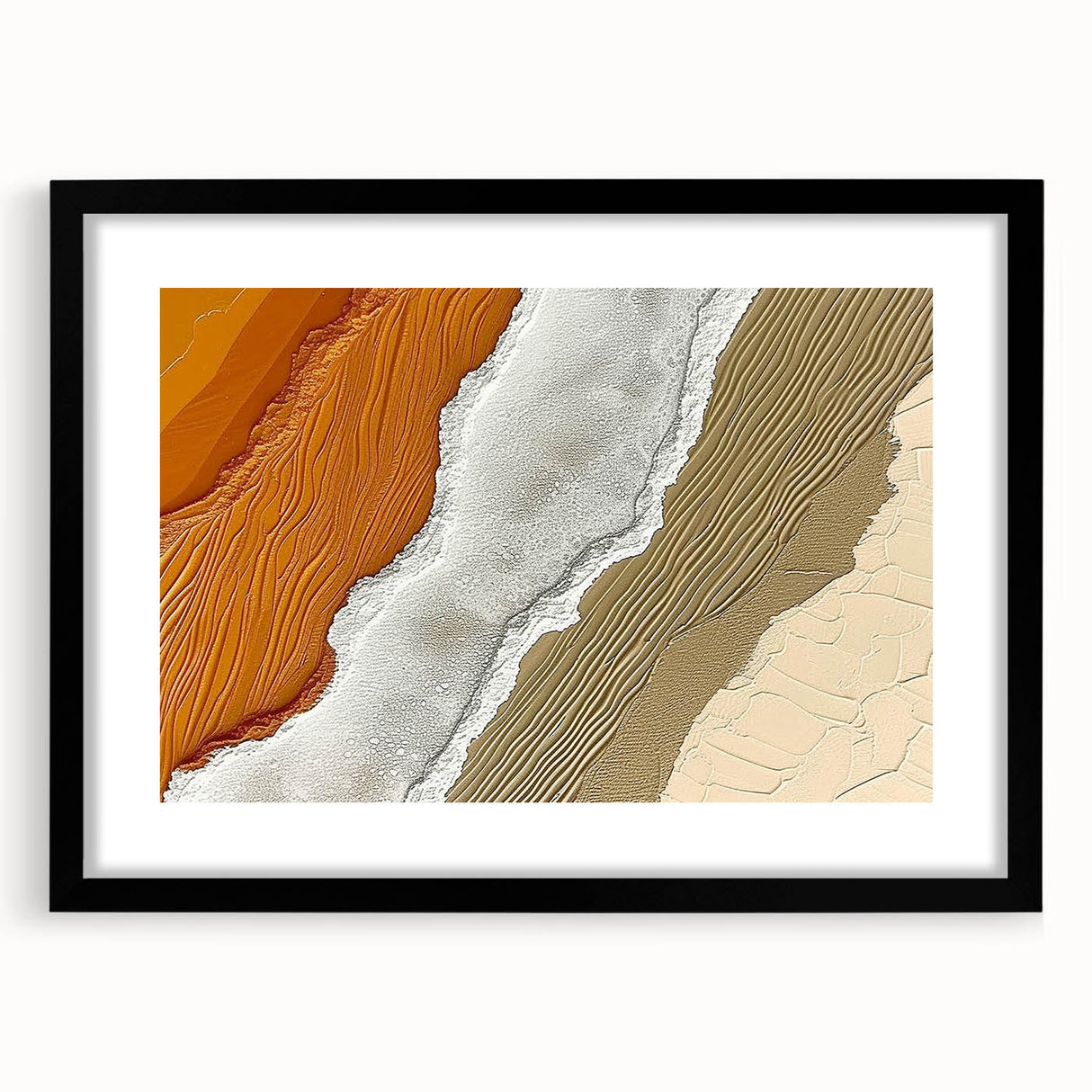 Abstract wall art featuring a modern design of colorful strokes and lines in a black frame with a mat, perfect for contemporary decor. Ideal for elevating living spaces or offices.