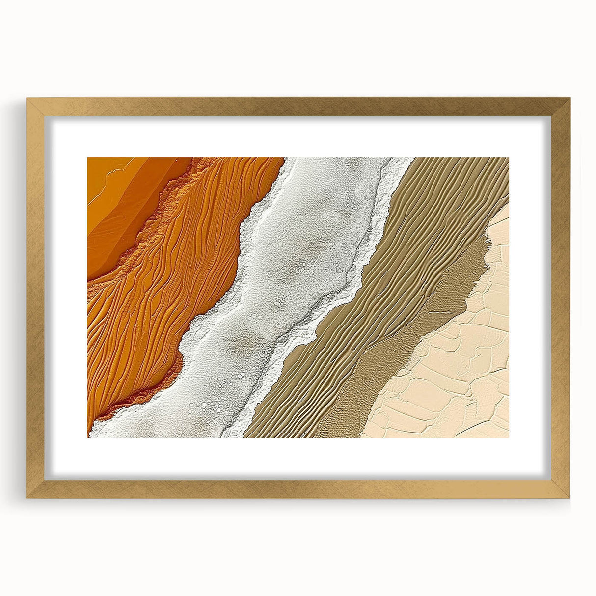 Abstract strokes and lines wall art design featuring gold frame and mat, enhancing modern decor with a sophisticated touch, ideal for contemporary interiors.