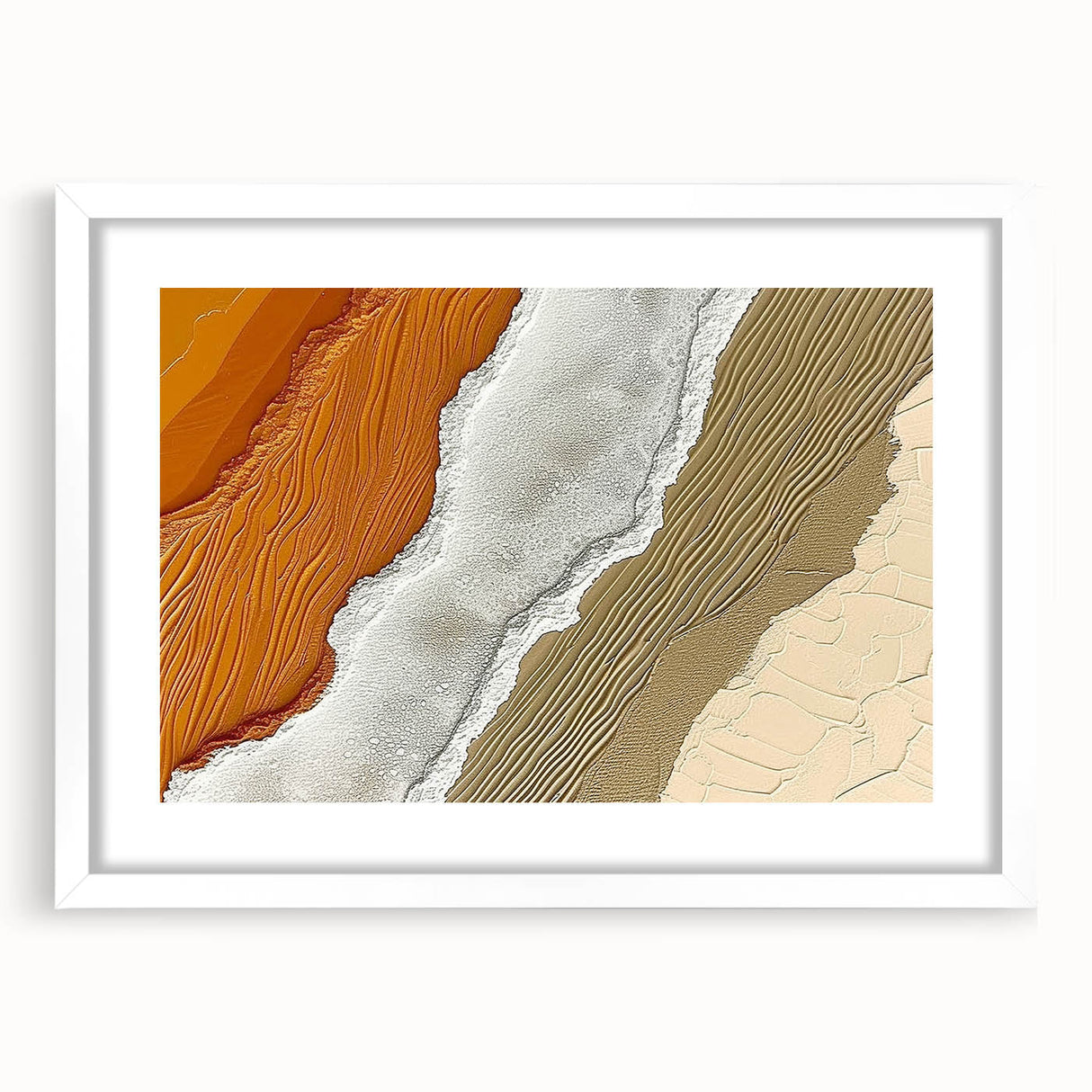 Abstract strokes and lines wall art featuring a modern design in a white frame with a mat, perfect for contemporary home decor. Ideal for adding a stylish touch to any room.