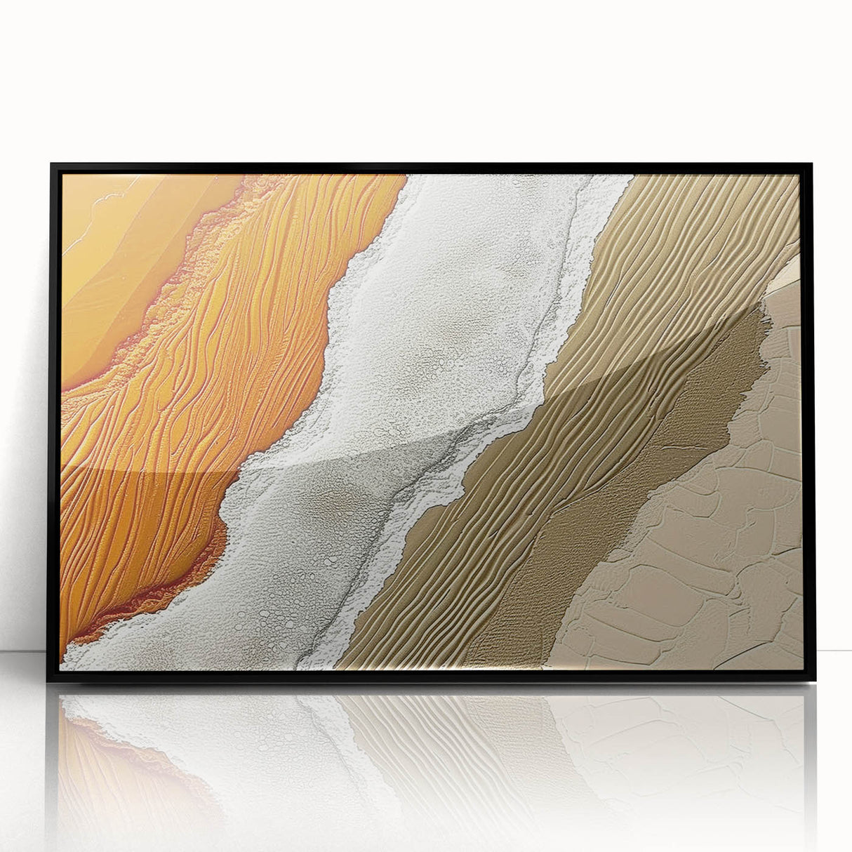Framed acrylic wall art featuring an abstract design of colorful strokes and lines, with a sleek black frame, ideal for modern home decor and artistic interiors.