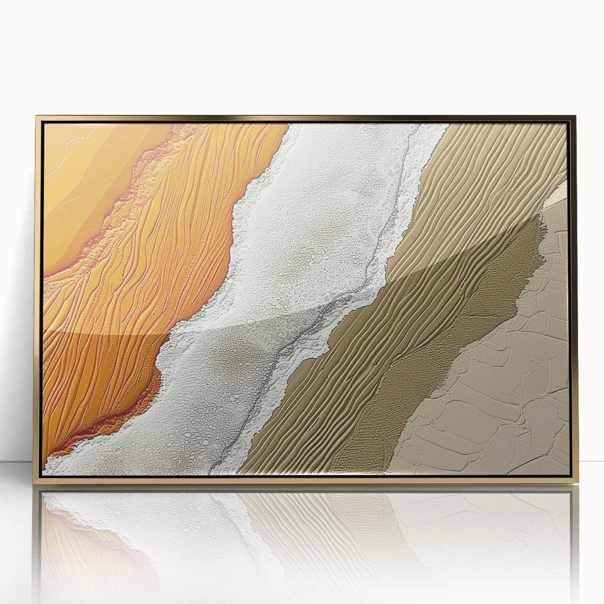 Framed abstract wall art featuring dynamic strokes and lines in gold and black hues, adding a modern touch to home decor. Ideal for contemporary interiors.