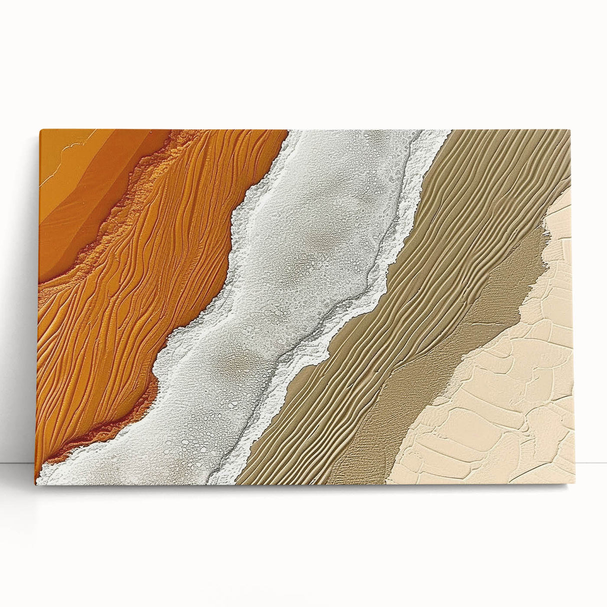 Abstract wall art featuring vibrant strokes and lines in shades of blue, yellow, and orange, presented on a stretched canvas, perfect for modern home decor.