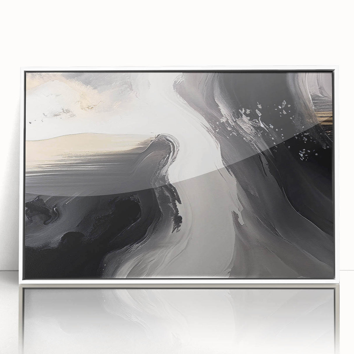 Framed wall art showcasing an abstract design of colorful strokes and lines, set against a white background, perfect for modern home decor.