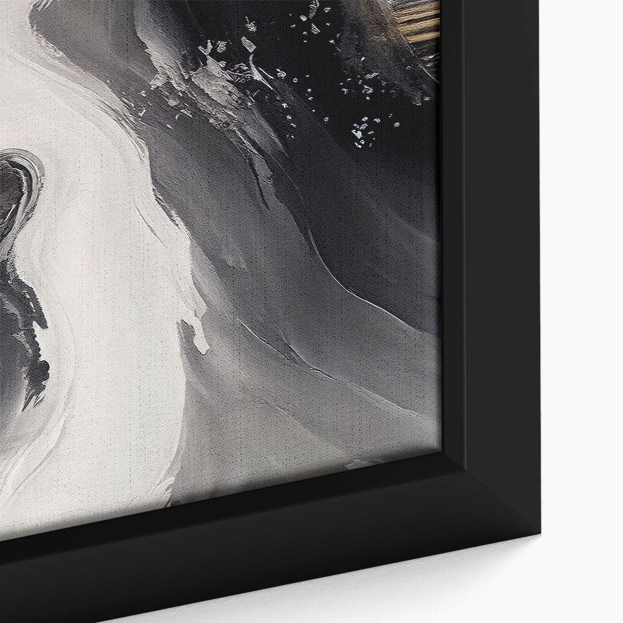 Close-up of a framed canvas wall art featuring an abstract design of colorful strokes and lines, showcasing vibrant hues of blue, orange, and yellow. Ideal for modern home decor.