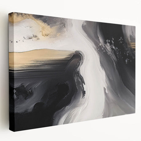 Stretched canvas artwork showcasing an abstract strokes and lines design in vibrant colors, perfect for modern home decor, displayed from a side view.