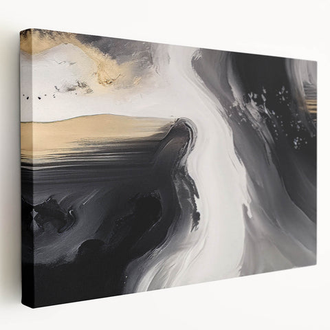 Stretched canvas artwork showcasing an abstract strokes and lines design in vibrant colors, perfect for modern home decor, displayed from a side view.