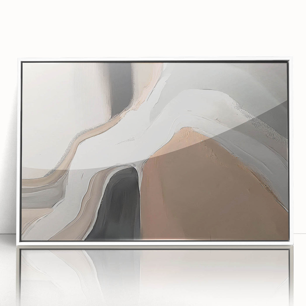 Framed wall art showcasing an abstract design of colorful strokes and lines, presented in a sleek white frame, ideal for modern home decor.