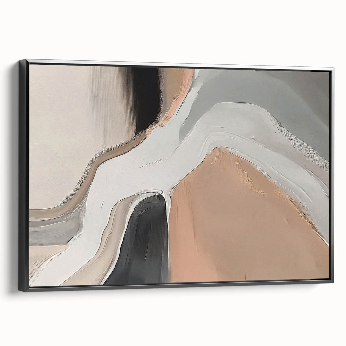 Framed wall art showcasing an abstract design with bold strokes and lines in black and white, displayed from a side view, perfect for modern home decor.
