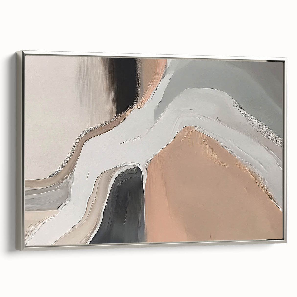 Framed silver wall art canvas showcasing an abstract design of colorful strokes and lines, perfect for modern home decor. The piece adds a contemporary touch to any room.