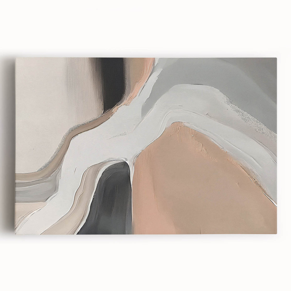 Abstract wall art featuring colorful strokes and lines on a stretched canvas, showcasing vibrant hues of blue, orange, and yellow, perfect for modern decor.