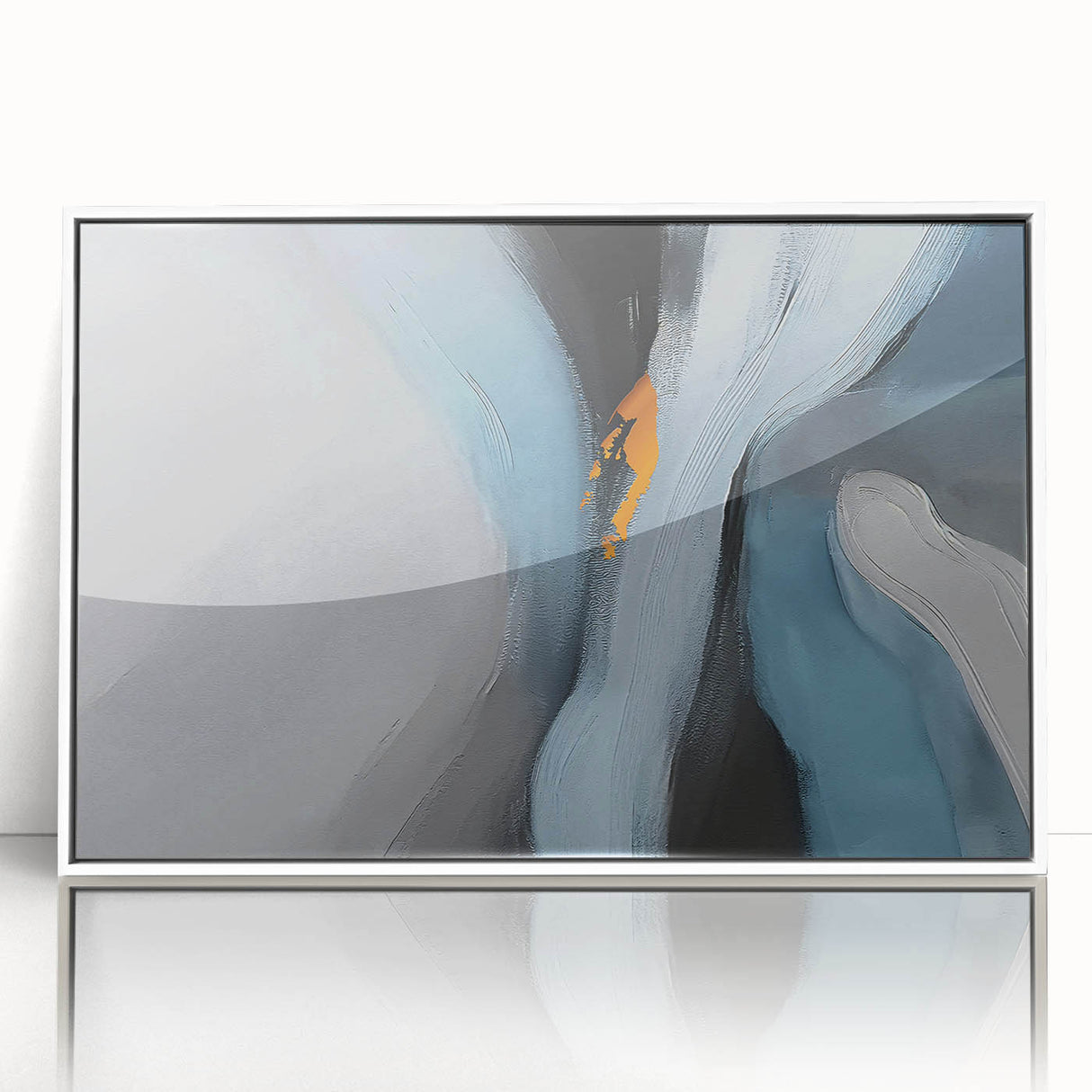 Framed wall art featuring an abstract design of colorful strokes and lines, presented in a sleek white frame, ideal for modern home decor enhancement.