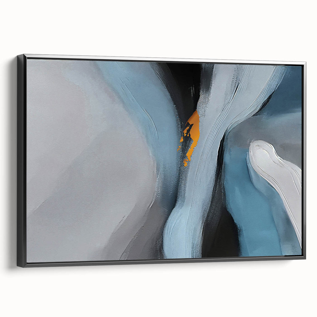 Framed canvas wall art showcasing an abstract design with dynamic strokes and lines in black, adding a modern touch to home decor. Ideal for contemporary interiors.