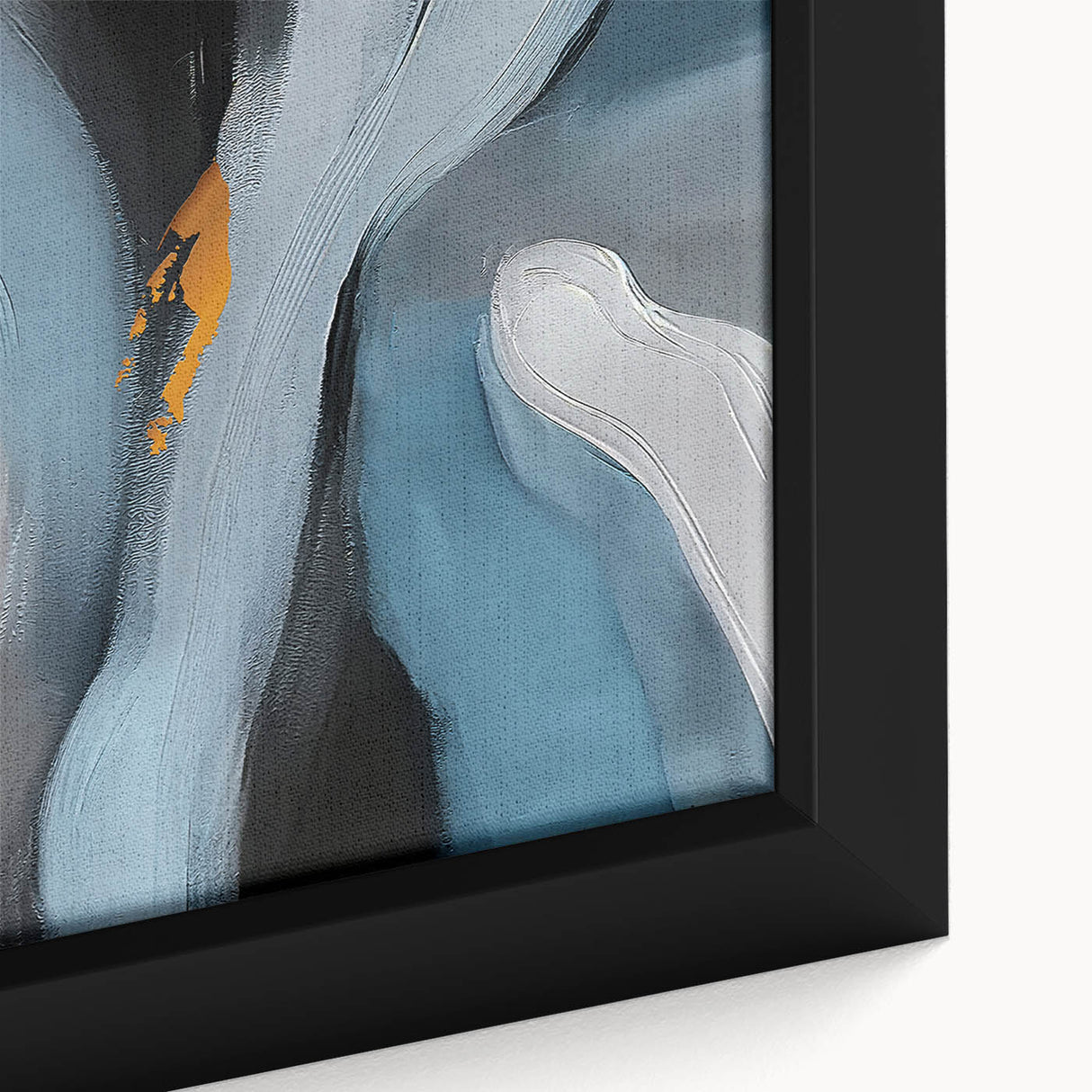 Close-up of a framed canvas wall art piece showcasing an abstract design with colorful strokes and lines, perfect for modern home decor or office spaces.