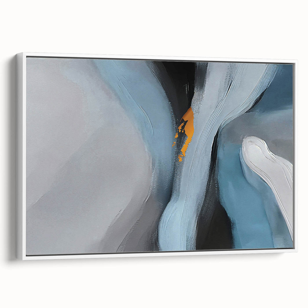 Framed canvas wall art showcasing an abstract design with colorful strokes and lines, set against a white backdrop, emphasizing modern artistic flair.