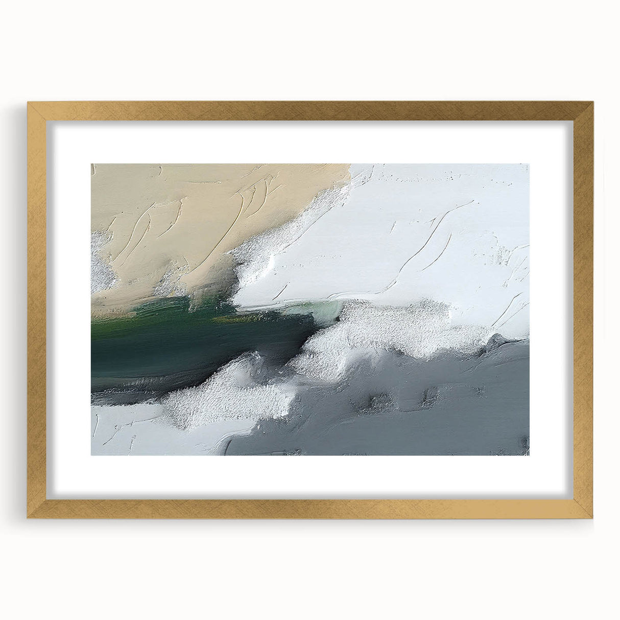 Abstract strokes and lines design in a framed gold wall art piece, showcasing a modern aesthetic with a mat finish, ideal for contemporary home decor.