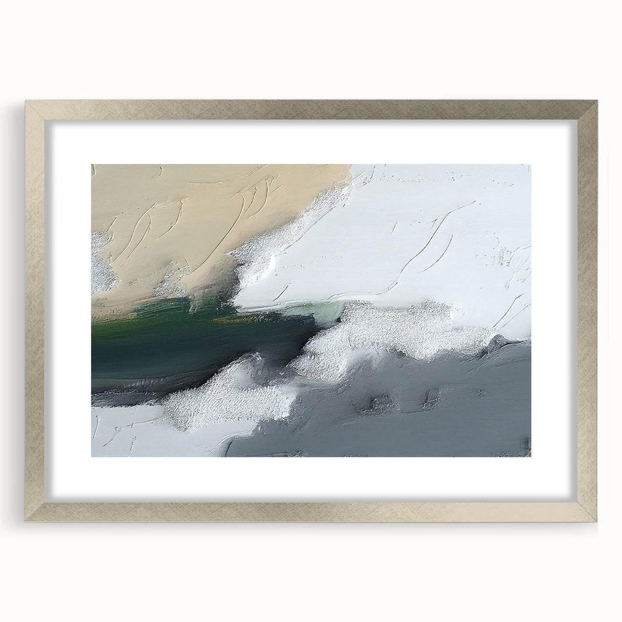 Abstract wall art featuring a dynamic design of colorful strokes and lines in a silver frame, showcasing a modern artistic style perfect for contemporary home decor.