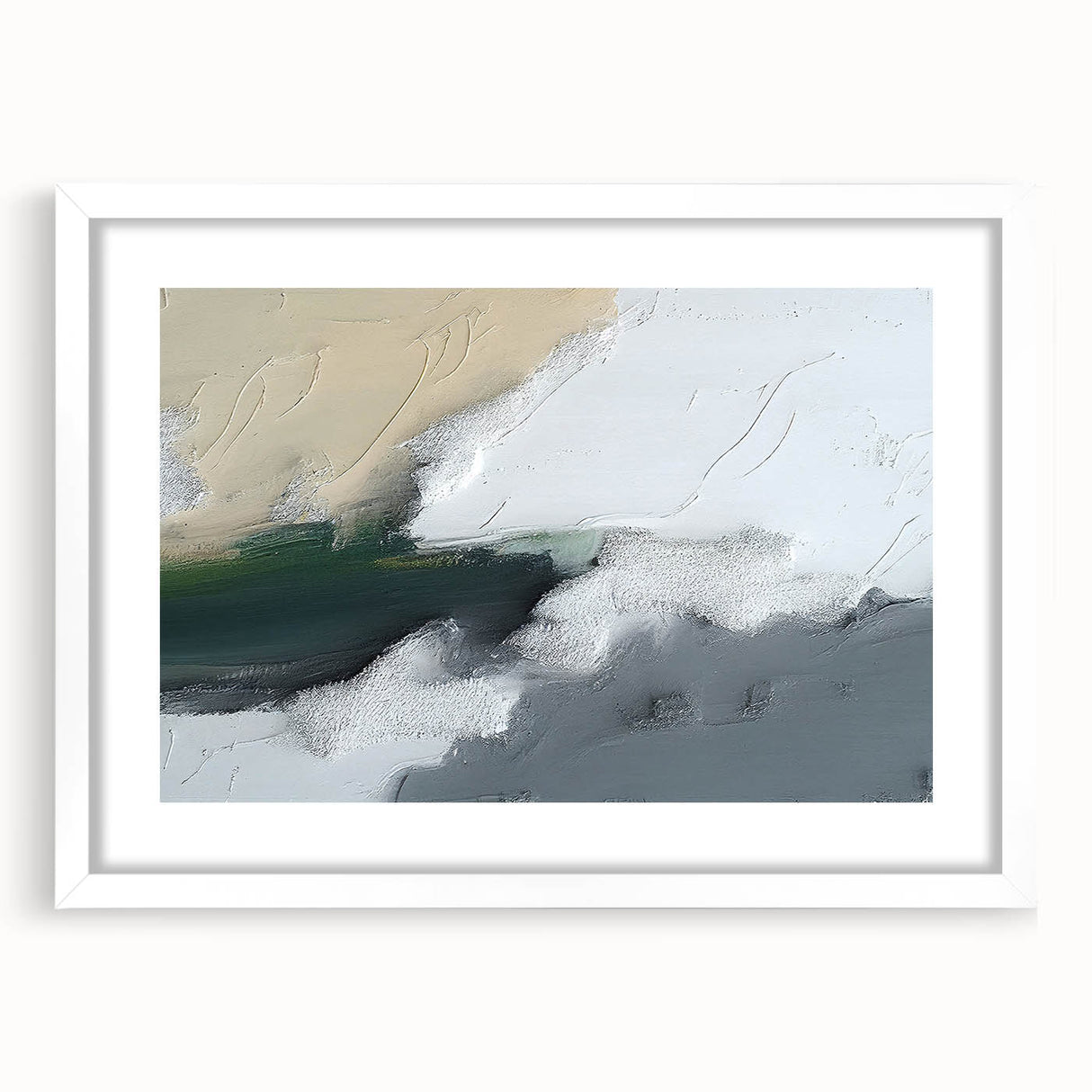 Abstract strokes and lines design wall art in a white frame with mat, showcasing a modern aesthetic perfect for contemporary home decor. Ideal for living rooms or offices.