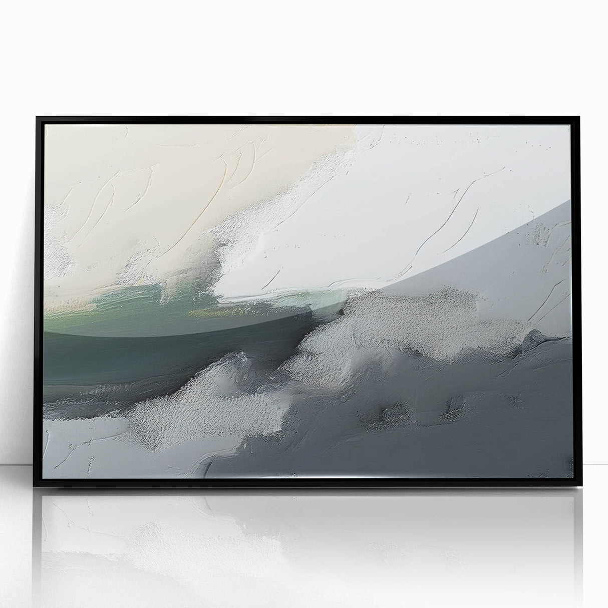 Framed wall art featuring abstract strokes and lines in a modern design with bold black accents, perfect for contemporary decor in living spaces.