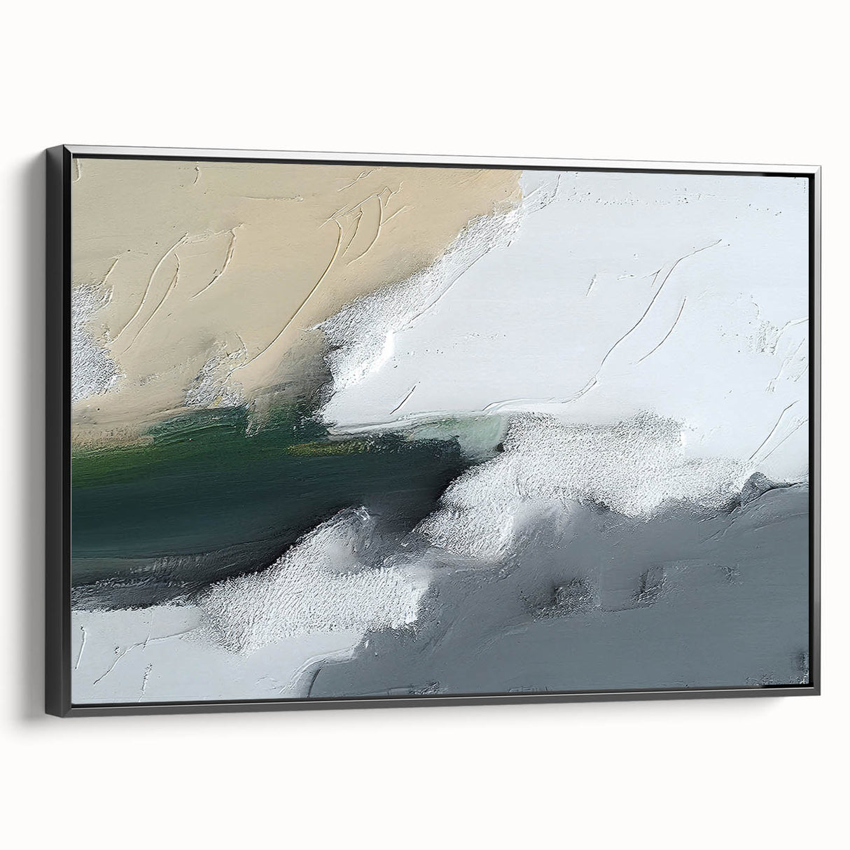 Framed canvas wall art showcasing an abstract design of colorful strokes and lines, set against a sleek black frame, perfect for modern home decor.