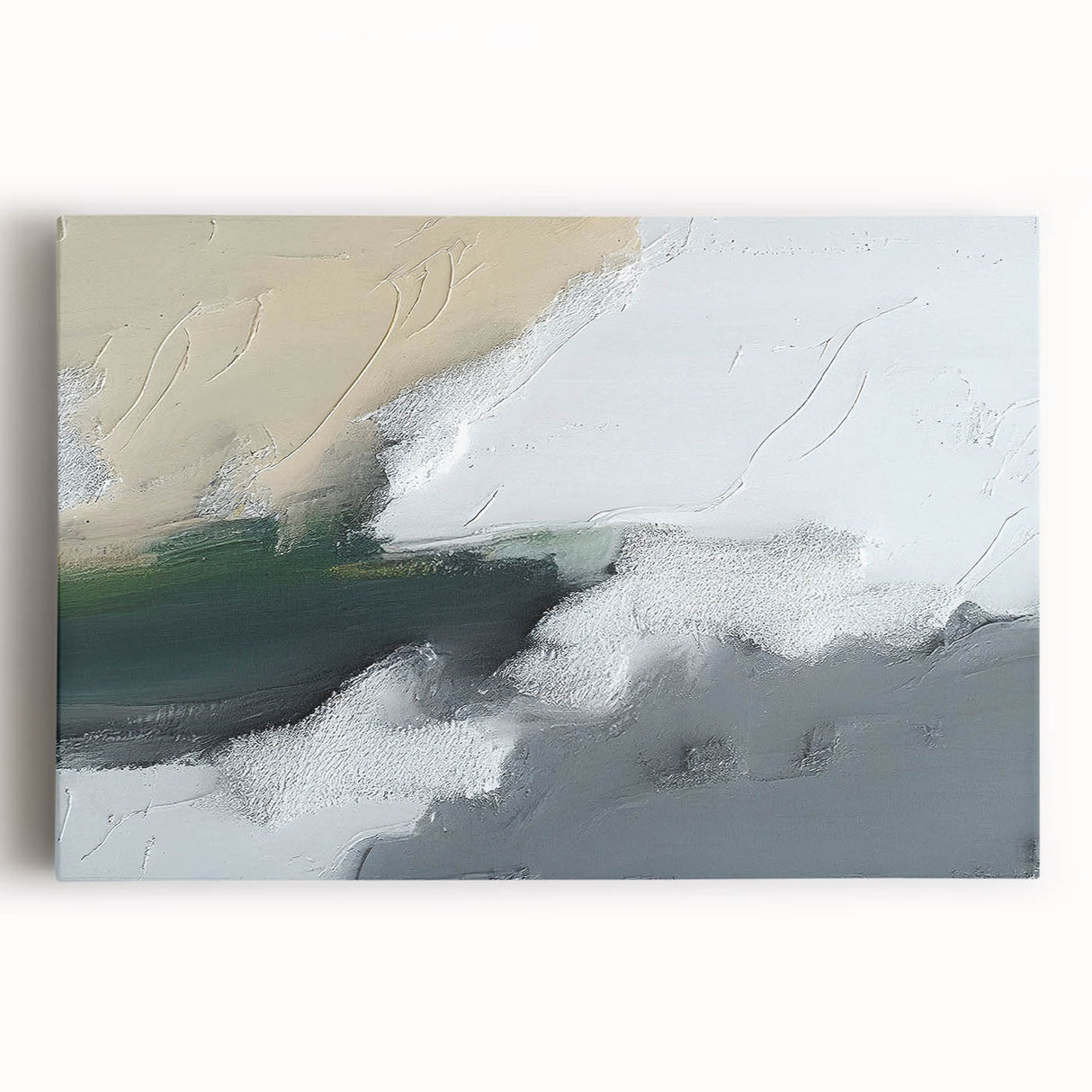 Abstract wall art featuring vibrant strokes and lines in shades of blue, orange, and yellow on a stretched canvas, perfect for modern home decor.