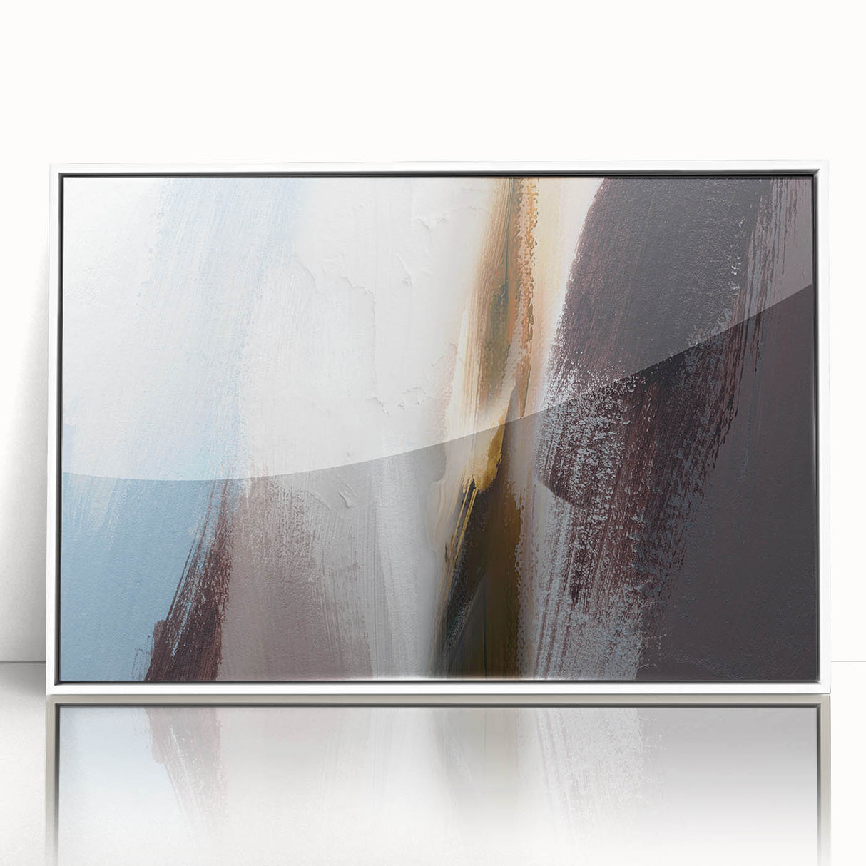 Framed wall art featuring an abstract strokes and lines design in vibrant colors, showcasing a modern aesthetic with a sleek white frame, perfect for contemporary decor.