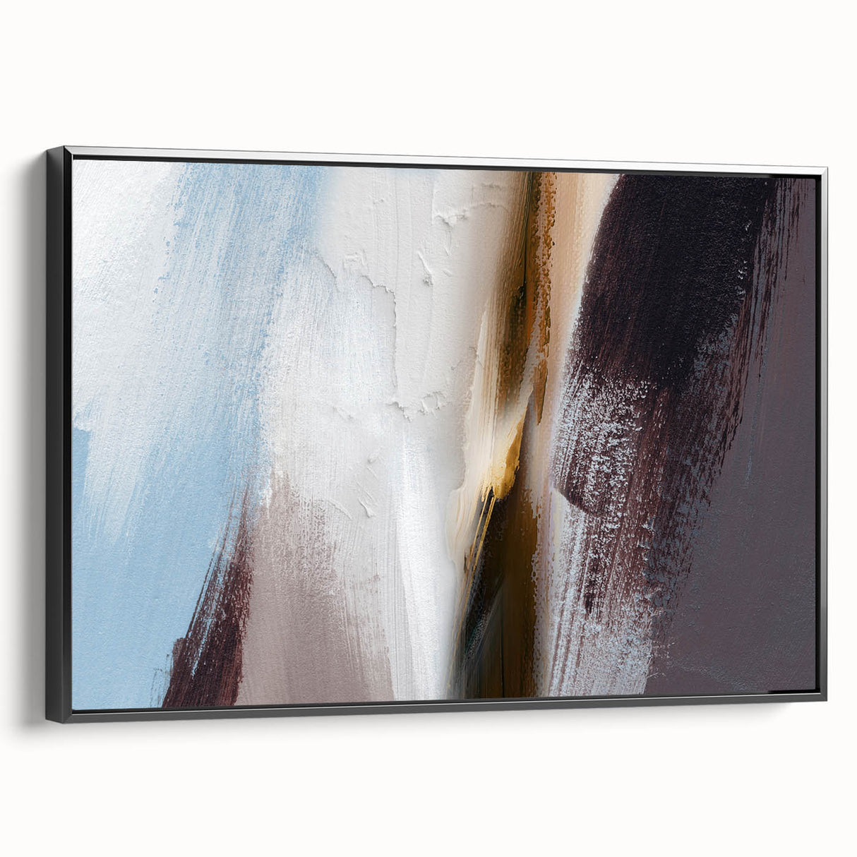 Framed canvas wall art showcasing an abstract design of colorful strokes and lines, set against a black background, ideal for modern decor. The artwork emphasizes vibrant hues and dynamic shapes, enhancing any interior space with a contemporary touch.