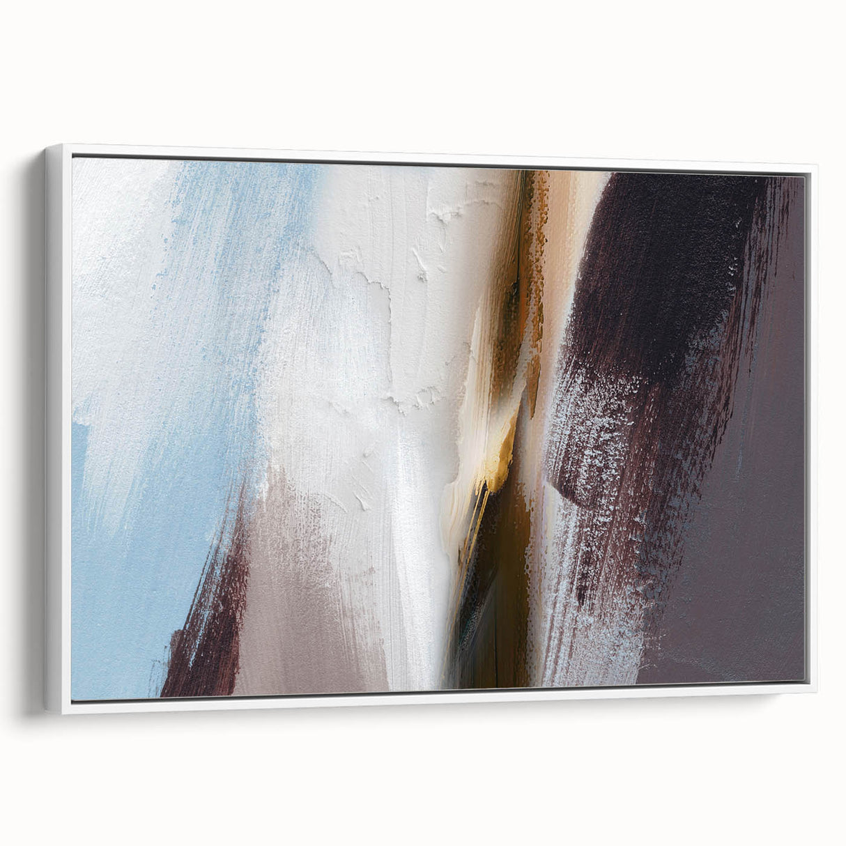 Framed wall art featuring an abstract design of colorful strokes and lines on a white background, showcasing a modern aesthetic perfect for contemporary decor.