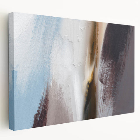 Abstract wall art featuring vibrant strokes and lines in shades of blue, yellow, and red on stretched canvas, showcasing a modern design ideal for contemporary home decor.