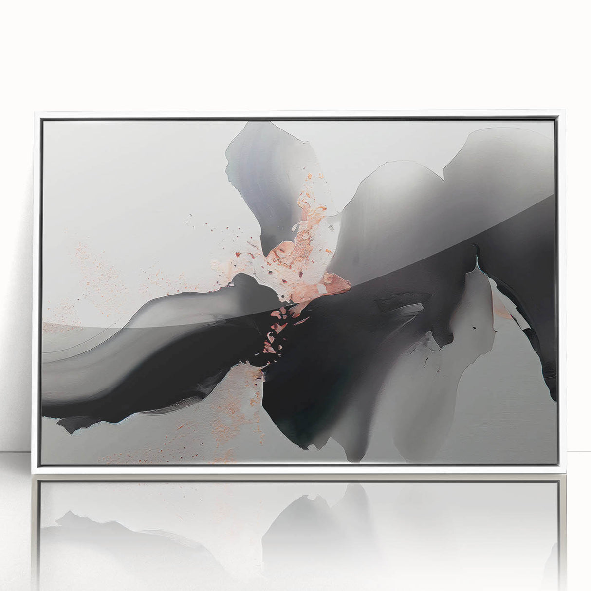 Framed abstract wall art showcasing colorful strokes and lines in a modern design, featuring a white frame that enhances the vibrant colors, ideal for contemporary home decor.