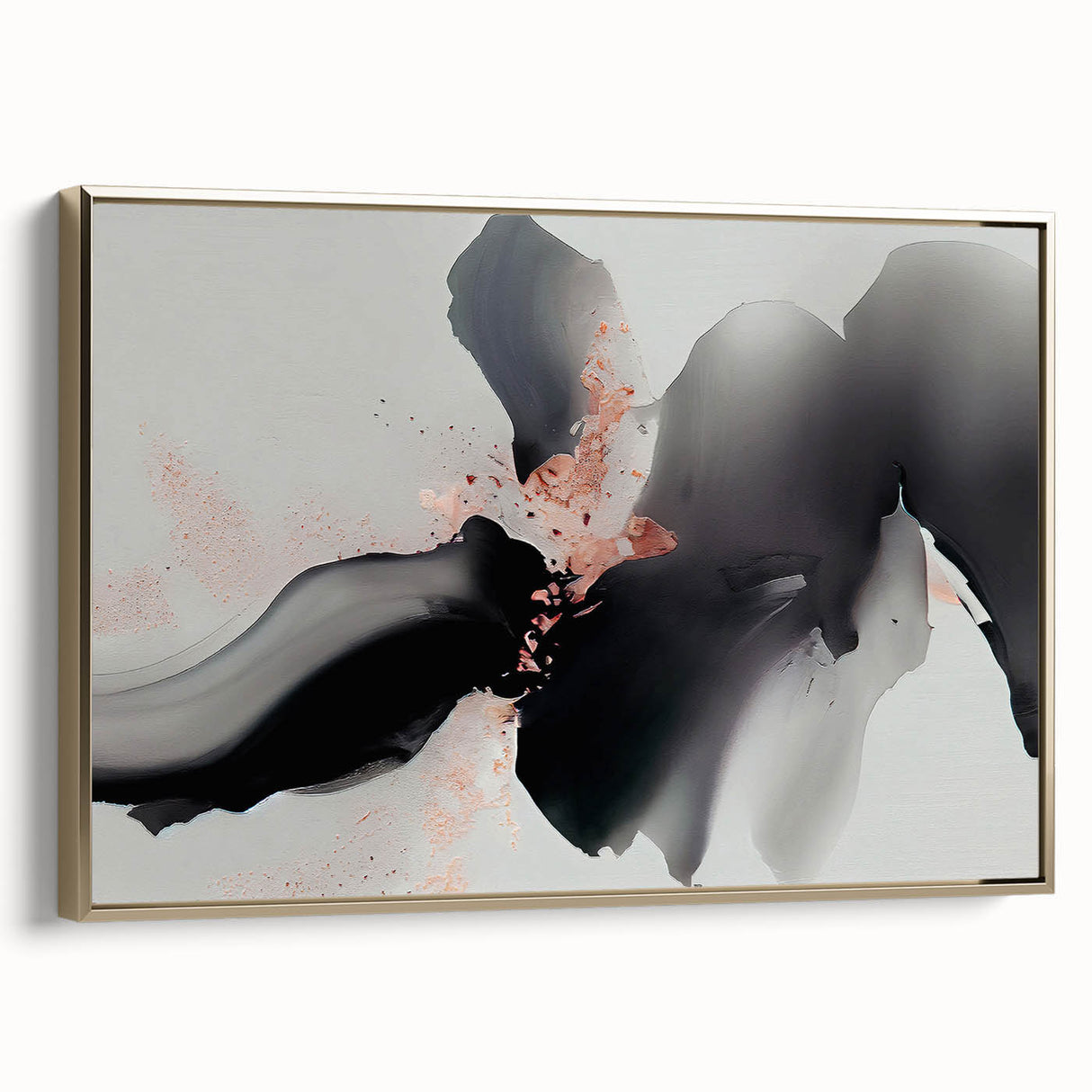Framed canvas artwork showcasing abstract strokes and lines in gold and neutral tones, adding an elegant touch to modern decor. Ideal for contemporary art enthusiasts.