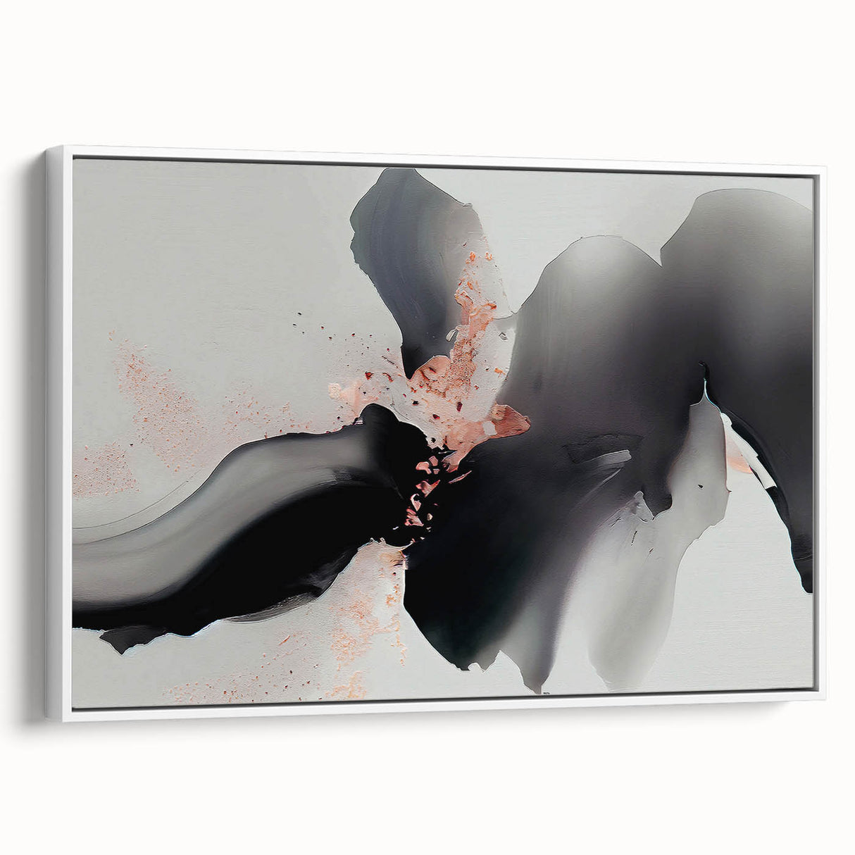 Framed canvas wall art featuring abstract strokes and lines design in soft pastel colors, displayed in a sleek white frame, adding modern elegance to any decor.