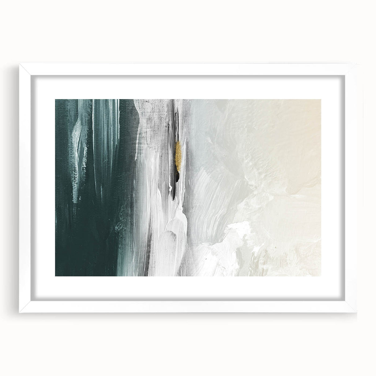 Abstract strokes and lines in a modern wall art design, framed with a white mat, showcasing a contemporary aesthetic perfect for home decor. This piece adds a stylish touch to any living space with its vibrant colors and dynamic patterns.