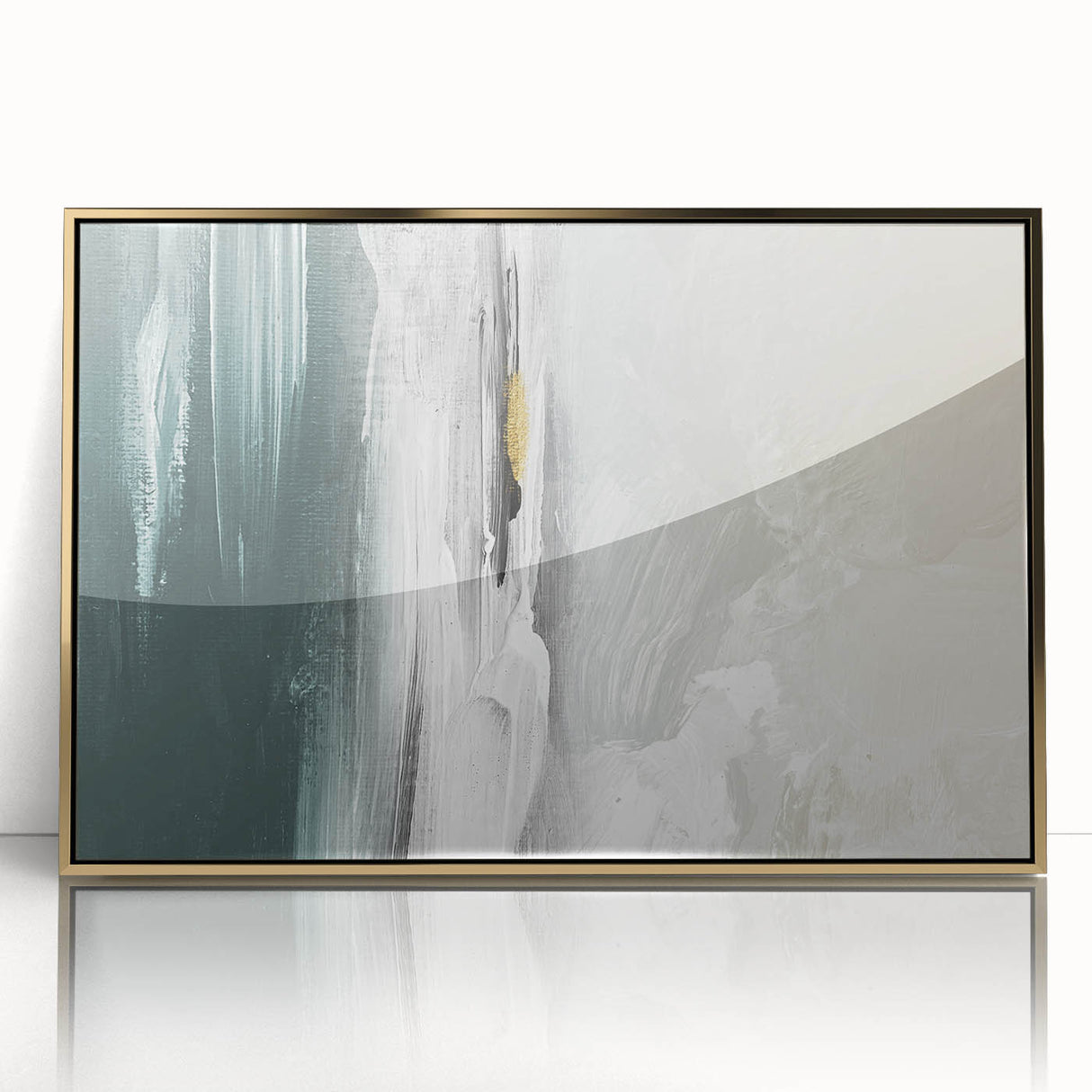 Framed wall art featuring an abstract design with gold and black strokes and lines, perfect for modern decor, emphasizing elegance and creativity in any room.