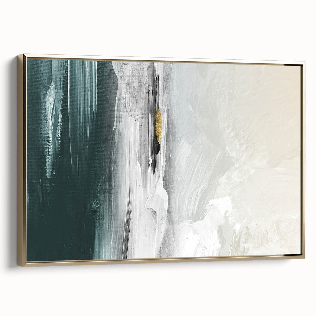 Framed wall art showcasing an abstract design with strokes and lines in gold tones, offering a modern touch to home decor. Ideal for contemporary interiors.