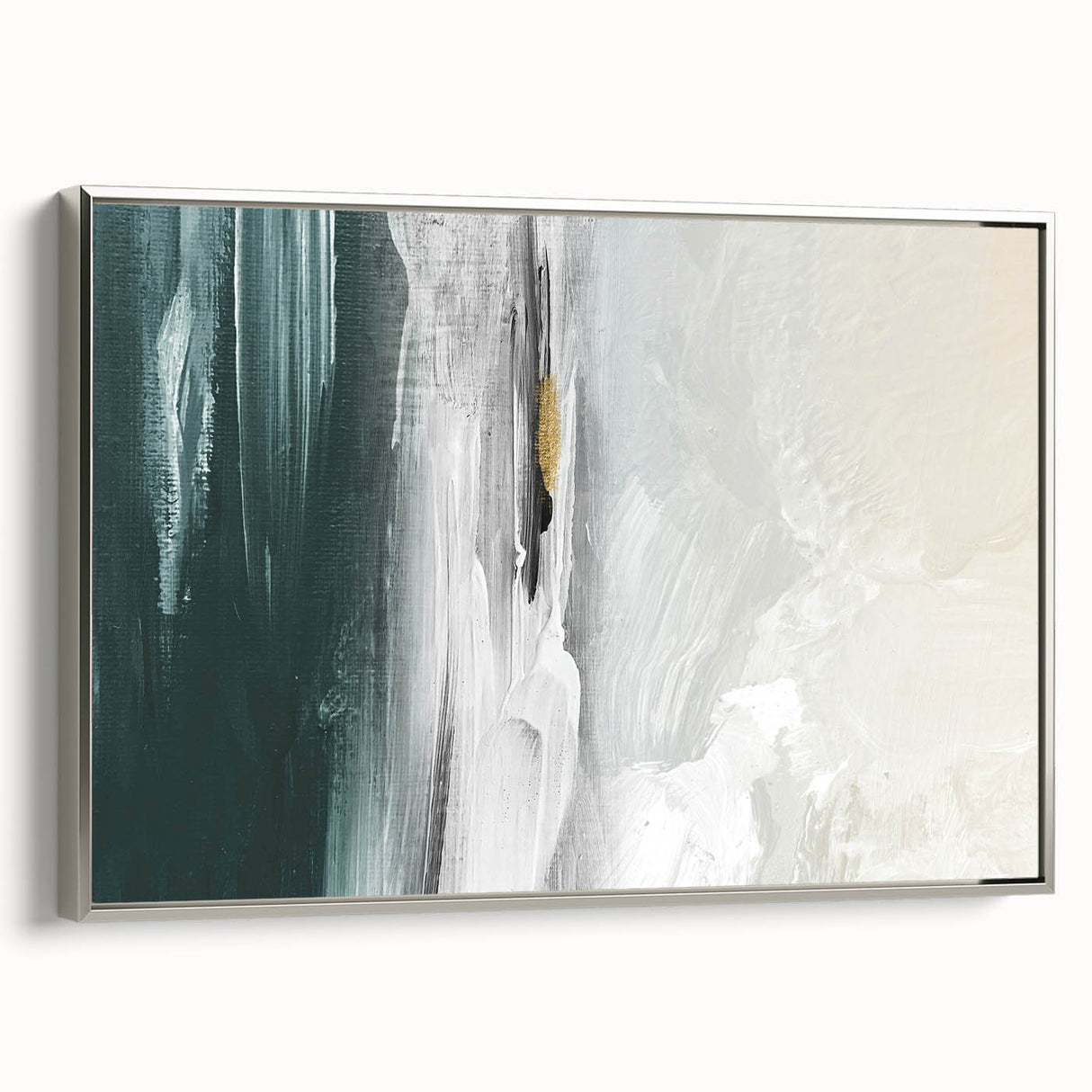 Framed canvas wall art showcasing an abstract design of colorful strokes and lines, featuring a sleek silver frame, ideal for modern decor and artistic ambiance.