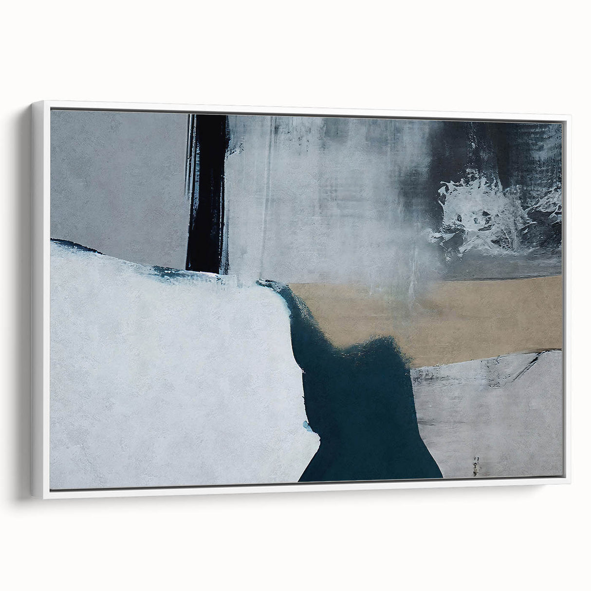 Framed canvas wall art showcasing an abstract design of colorful strokes and lines, presented in a stylish white frame, perfect for modern home decor.