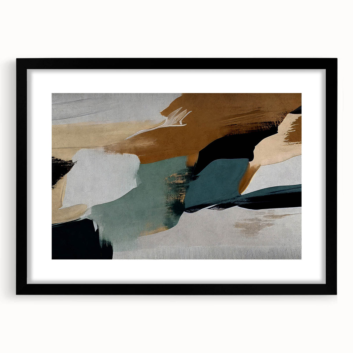 Abstract wall art featuring dynamic strokes and lines in a modern design, showcased in a black frame with a mat, perfect for contemporary home decor.