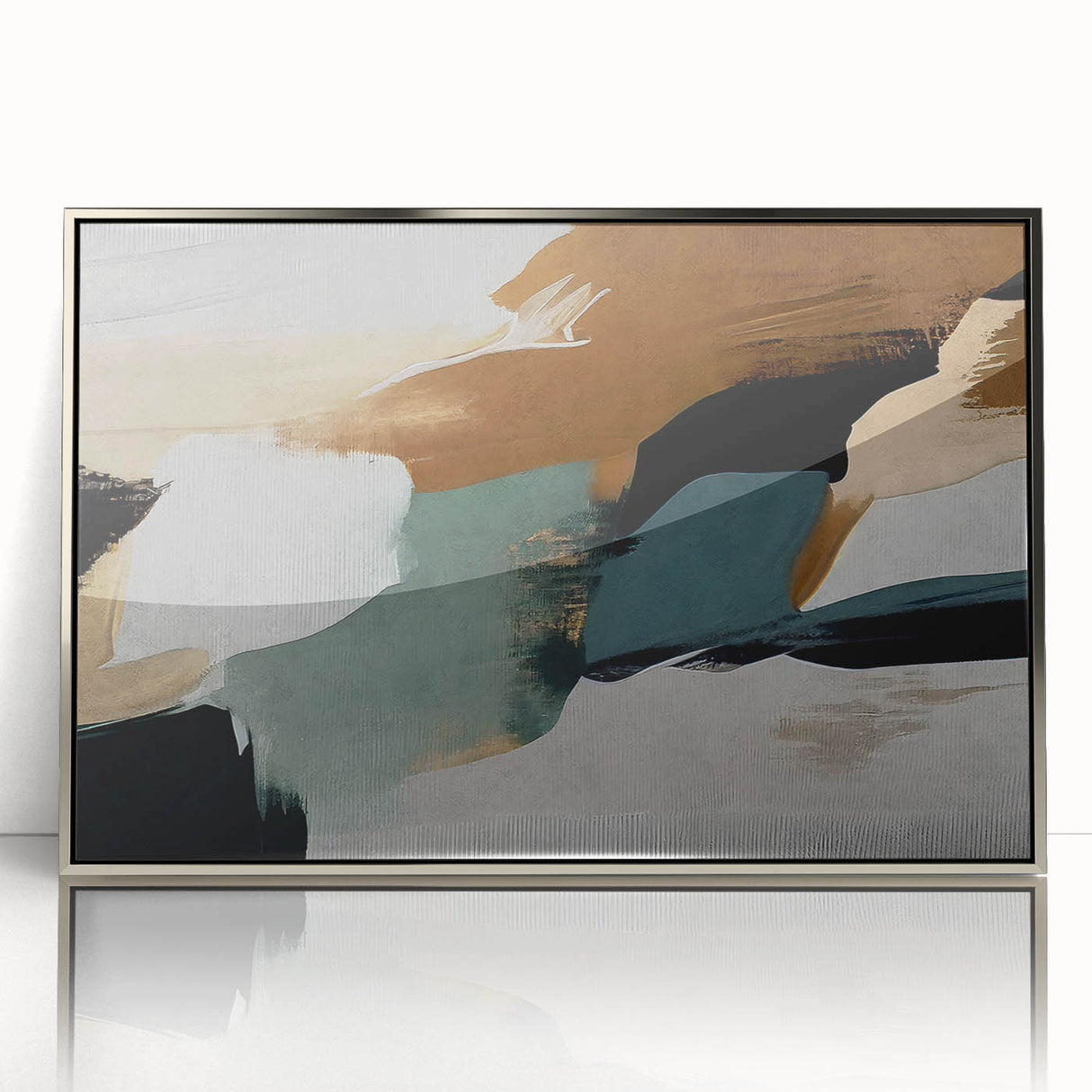 Framed abstract wall art featuring silver strokes and lines on an acrylic surface, ideal for modern decor. Perfect for enhancing contemporary interiors.
