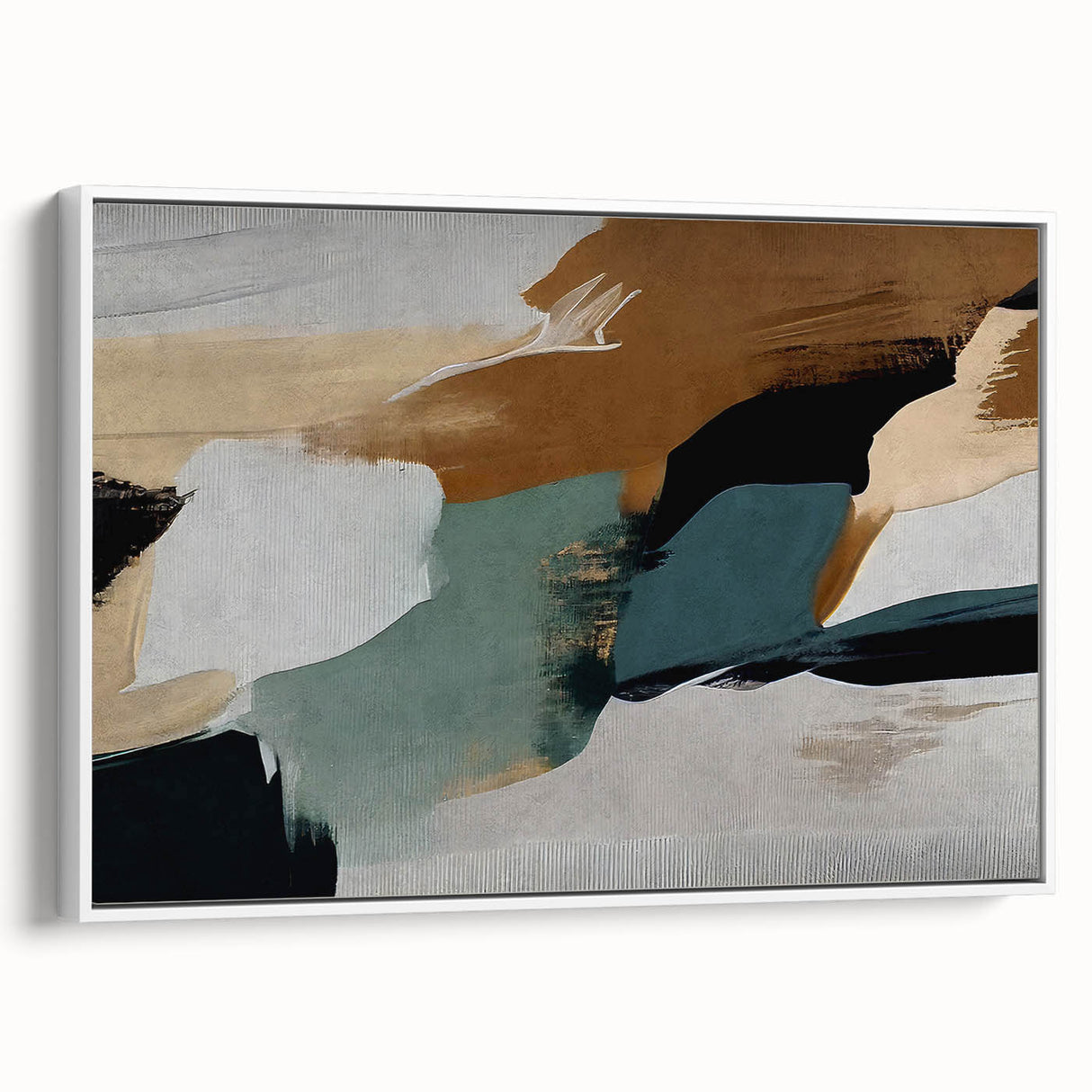 Framed canvas wall art showcasing an abstract design of colorful strokes and lines, set against a white background, ideal for modern home decor.