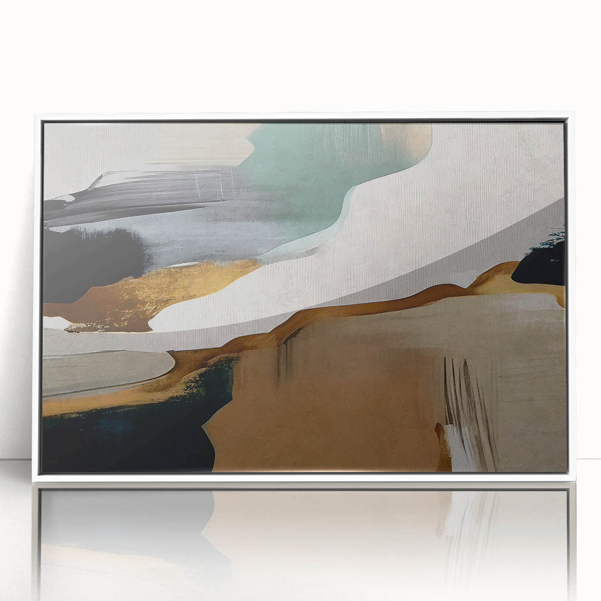 Framed acrylic wall art showcasing a modern abstract design with vibrant strokes and lines in a white frame, perfect for contemporary home decor.
