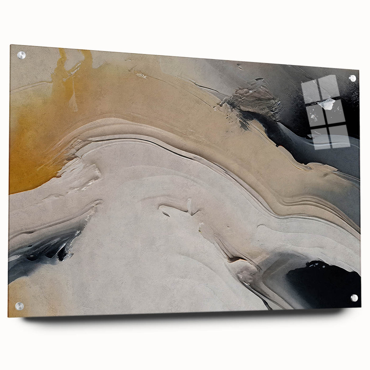 Abstract wall art featuring vibrant strokes and lines, displayed in a sleek acrylic frame, showcasing a modern design suitable for contemporary decor.